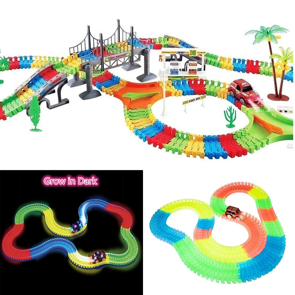 

Miraculous Glowing Race Track Car Toy For Boys Changeable Road Bend Flex Flash in the Dark Assembly Lightning Magic Tracks Toy