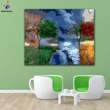 DIY цветные картинки по номерам с цветами изменения в сезоны изображение деревьев Рисование Живопись по номерам Обрамленный дом