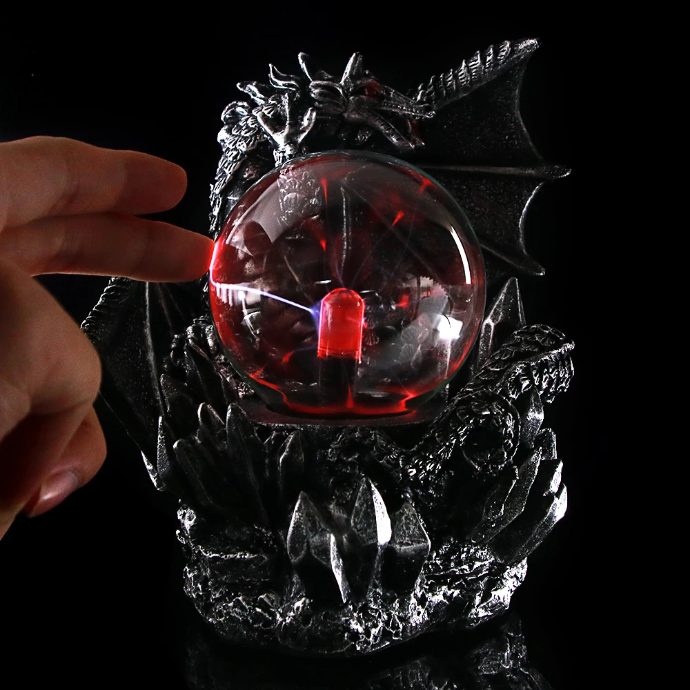 Средневековый Дракон Статуя Смолы темные драконы Страж Сенсорный отзывчивый Электрический плазменный глазящий шар готическое освещение подарок на Хэллоуин
