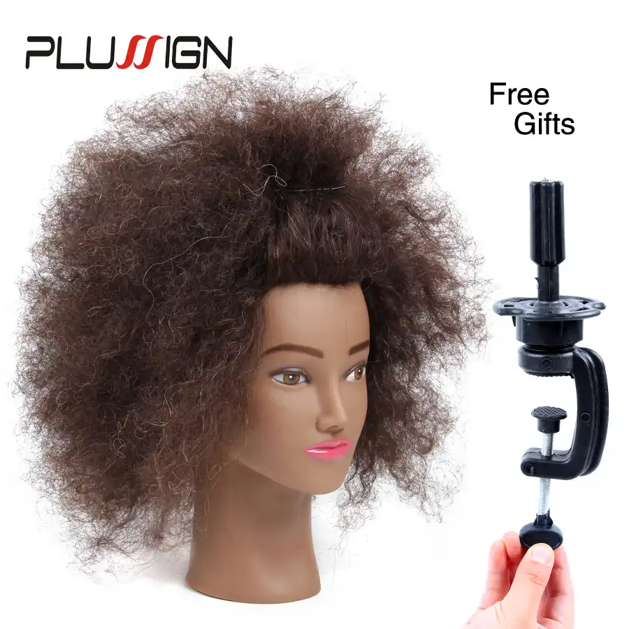 100 Real Human Hair Hairdressing Training Head Brown Short Afro