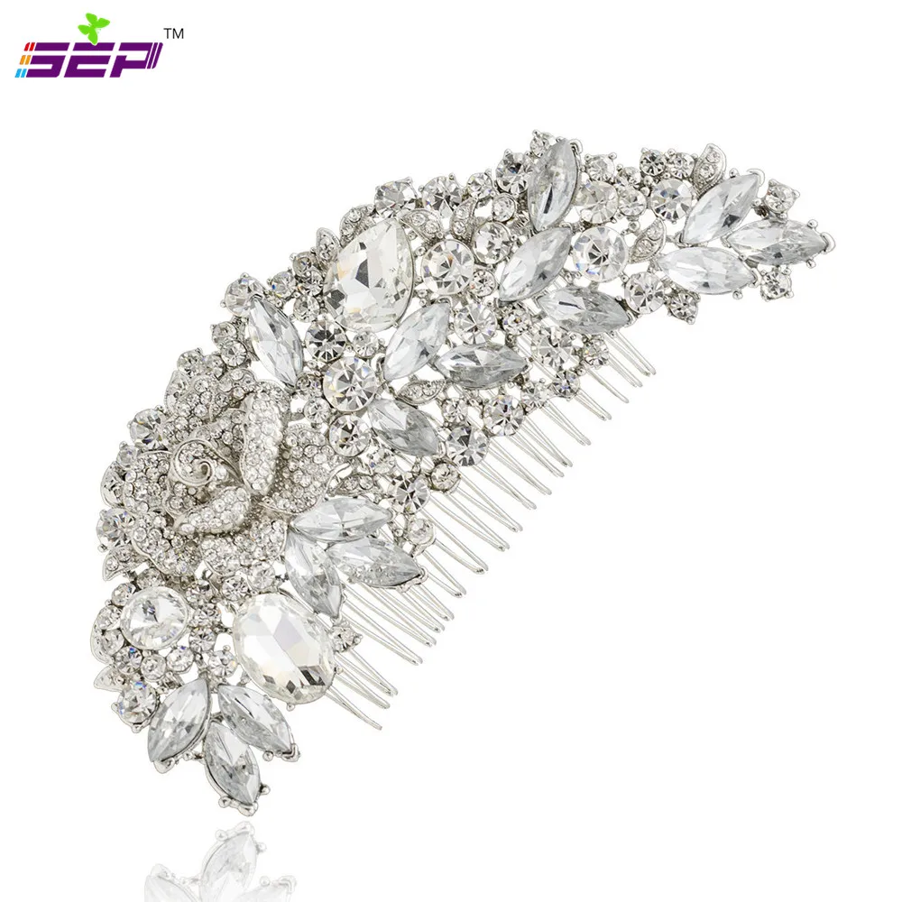 Crystals Rhinestone Flower Wedding Bridal Hair Combs Side Comb For