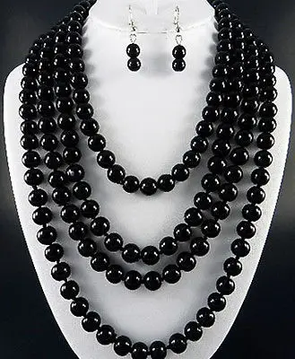 

hot sell new - FREE SHIPPING NEW FASHION BLACK 90 "Black Onyx NECKLACE SET 10mm (A0425)