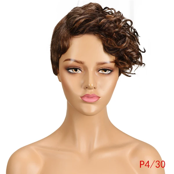 Rebecca короткие нахальный вьющиеся волосы парик перуанский Remy натуральные волосы парики для черный Для женщин коричневый красный микс Цвет парик фабричного производства - Цвет волос: P4/30