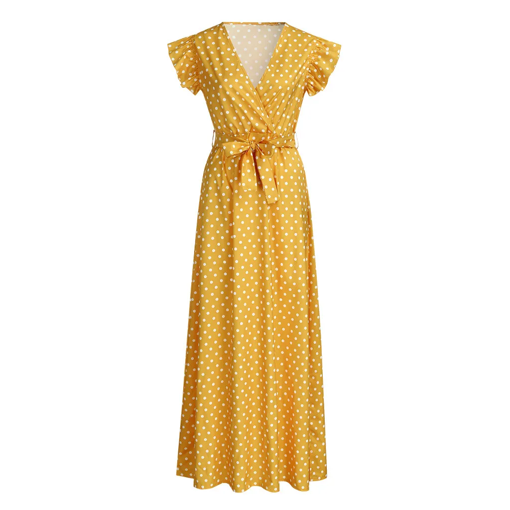 

Women Summer Dress Boho Long Dress Polka Dot Ruffle Sleeveless V-neck Party Evening Sundress Party Night Dresses Woman Vestidos