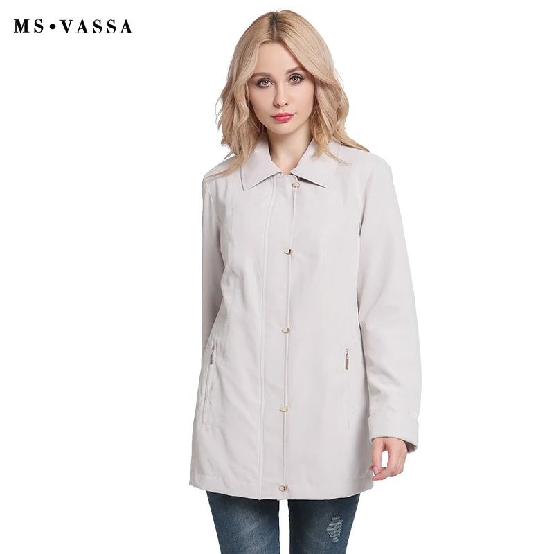 MS VASSA Ladies Jackets Women 2017 New Autumn Spring basic coats turn-down collar plus size 5XL 6XL turn-up cuff outerwear