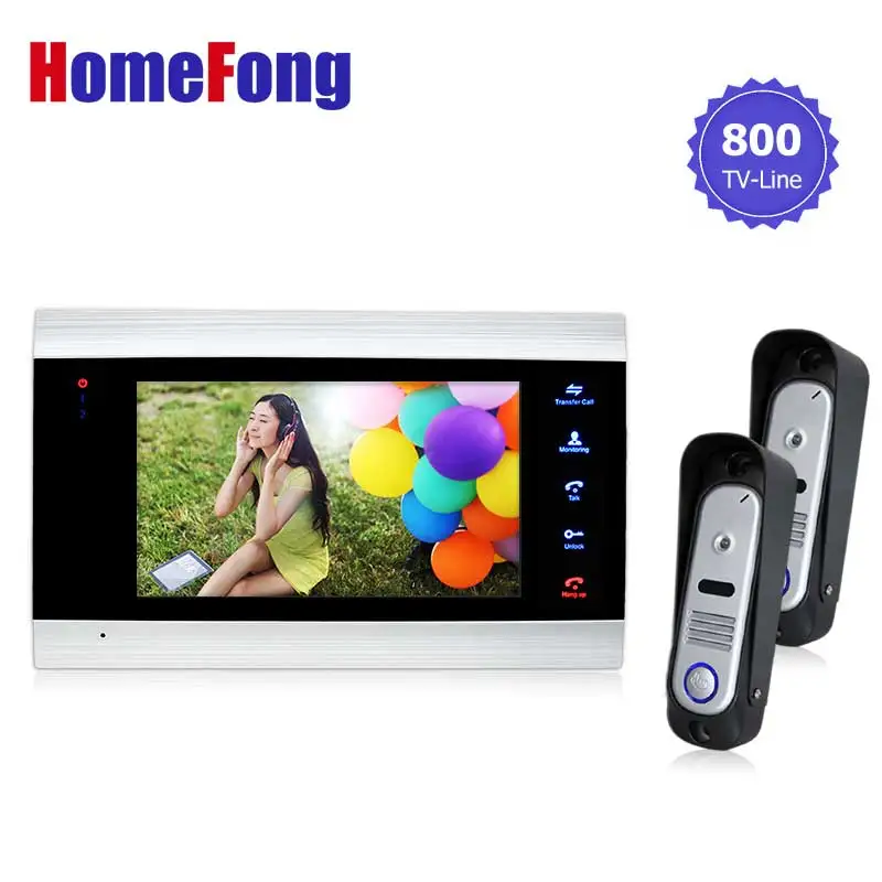 

Homefong 7" Wired Color Video Door Phone Intercom System 2 Outdoor Doorbell Camera and 1 Indoor Panel 4 Wire Front/Back Door
