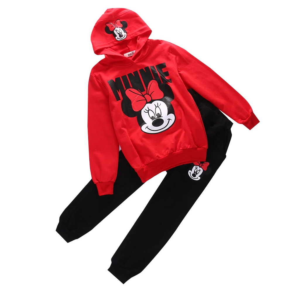 Одежда для маленьких девочек из 2 предметов; толстовки с длинными рукавами с героями мультфильмов; пальто+ штаны; Спортивный костюм; От 2 до 7 лет - Цвет: Красный