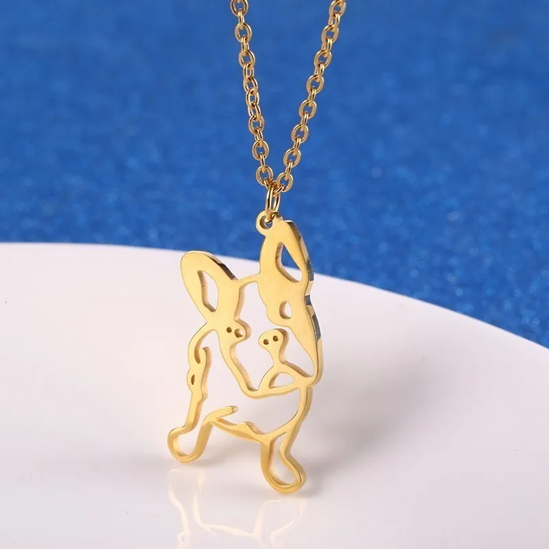 RIR золотой милый английский Франция подвеска в форме бульдога ожерелье геометрическое животное потеря кулон ювелирные изделия щенок спасательный Мемориал подарок - Окраска металла: Gold