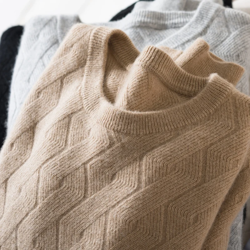 Autumn Winter Authentic Cashmere Sweater Men's 100% Casual Loose O-neck Long-sleeved Knit Pullover Man Knit Bottoming Sweater