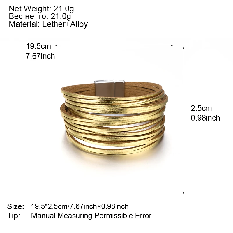 Leather bracelet ALLYES Simple Leather Bracelets For Women Fashion 2025 Boho Multilayer Strips Wide Wrap Bracelet Jewelry