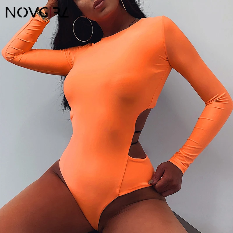 Женский боди с открытой спиной Novgirl длинным рукавом вырезами на осень 2019|Боди| |