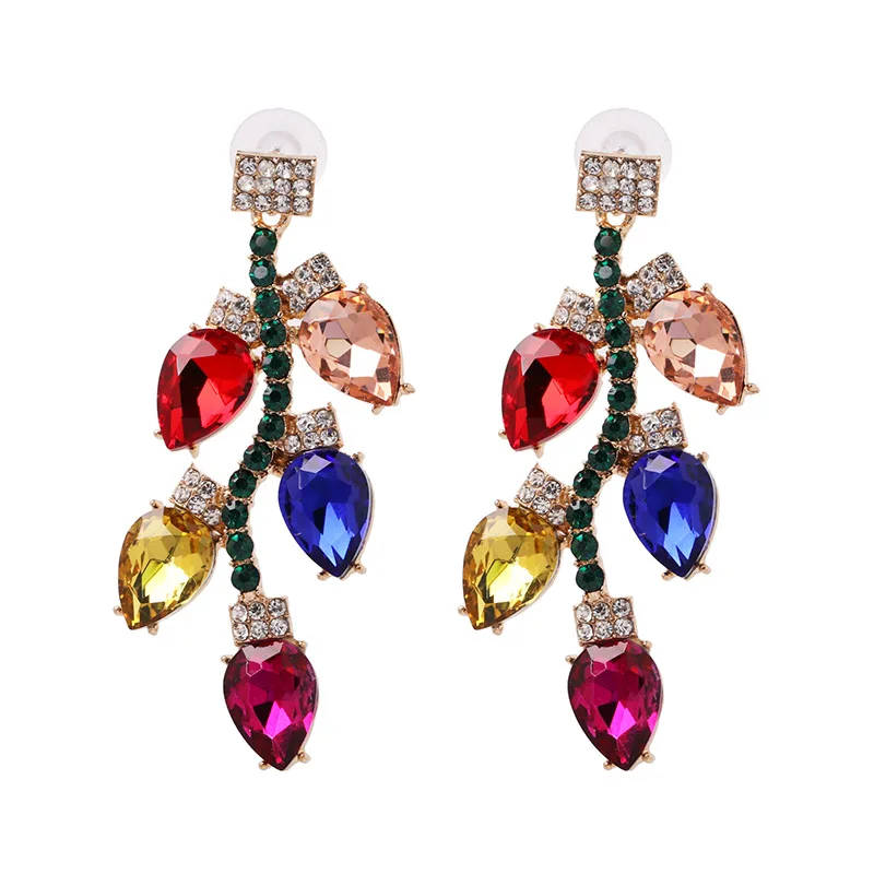 

New Arrival Crystal Leaves Drop Earrings Women Wedding Party Jewelry Luxury Bohemian Multicolored Leaf Dangle Earrings Brincos