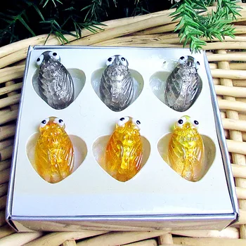 

Custom hand made murano glass Cicada miniature figurines fairy garden decorations lovely cartoon Flat back glass Animal Statues
