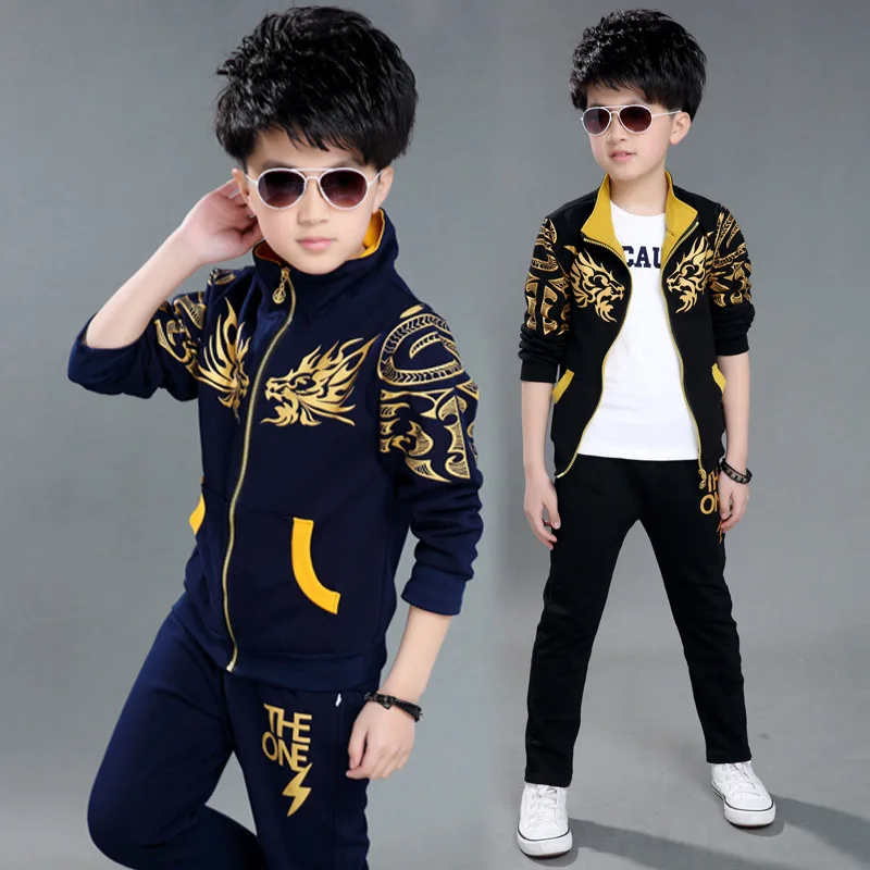 

4-13 years boys Autumn china dragon children's clothing set cotton jacket+pants sports suit kids boy clothes sets 2018 New