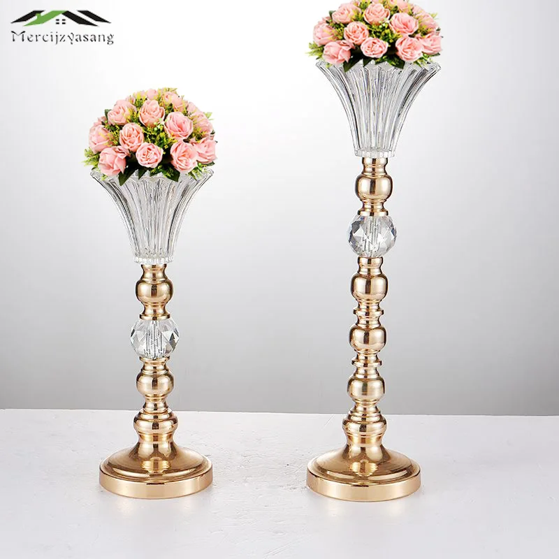 Gold Tabletop Vase Metal Flower Holder 52CM/21” Table Centerpiece For Mariage Metal Flowers Vases For Wedding Decoration 01603