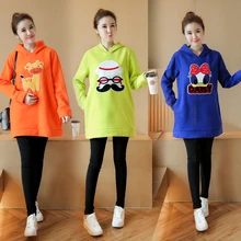 Plus Velvet Cotton Maternity Hoodie Sweatshirt Fleece Tops Pullover Clothing Clothes for Pregnant Women Autumn Outerwear B338