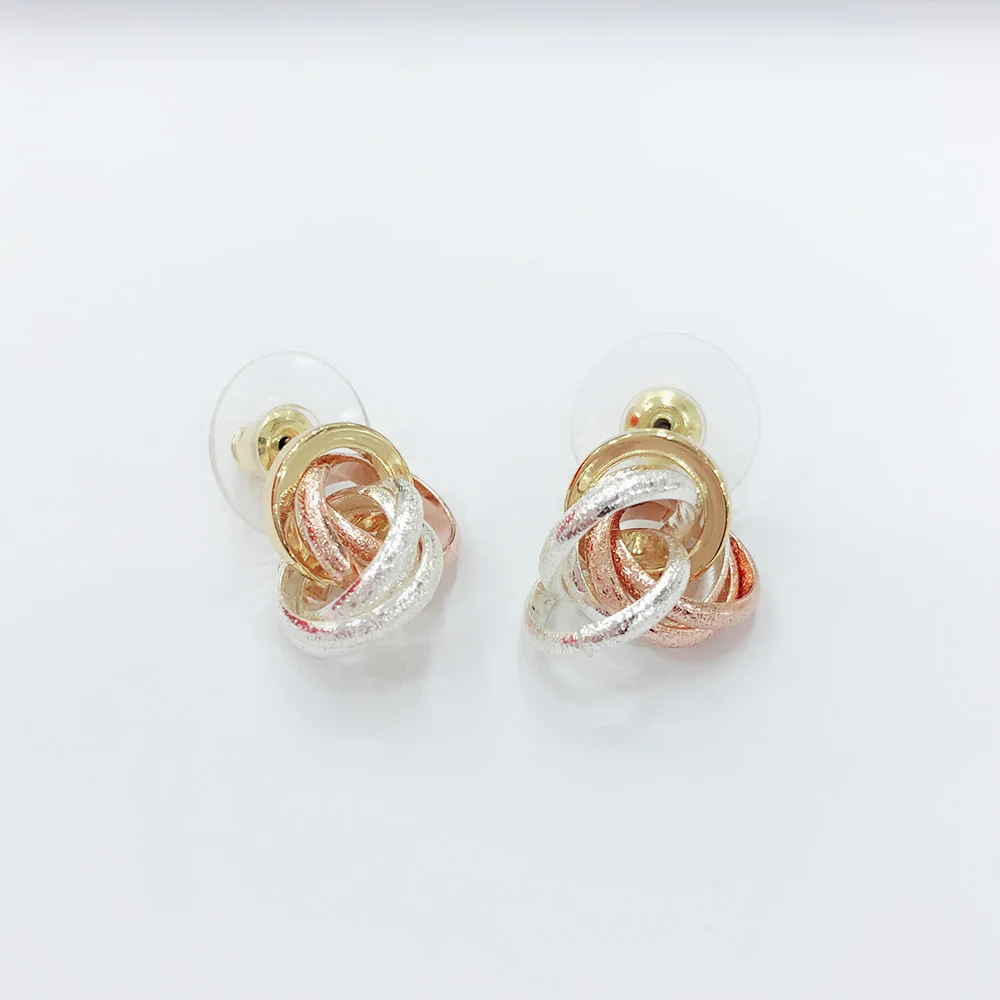 Viennois Gold & Silver & Rose Gold Color Knot Stud Earrings Jewelry For Women Triple Color Small Earrings Fashion