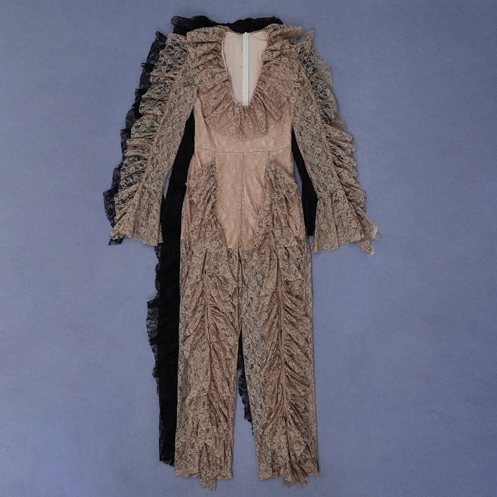 Halinfer Bandage Jumpsuit Full Length Sexy Club Boot Cut Solid Lace Polyester Nylon Rayon Spandex