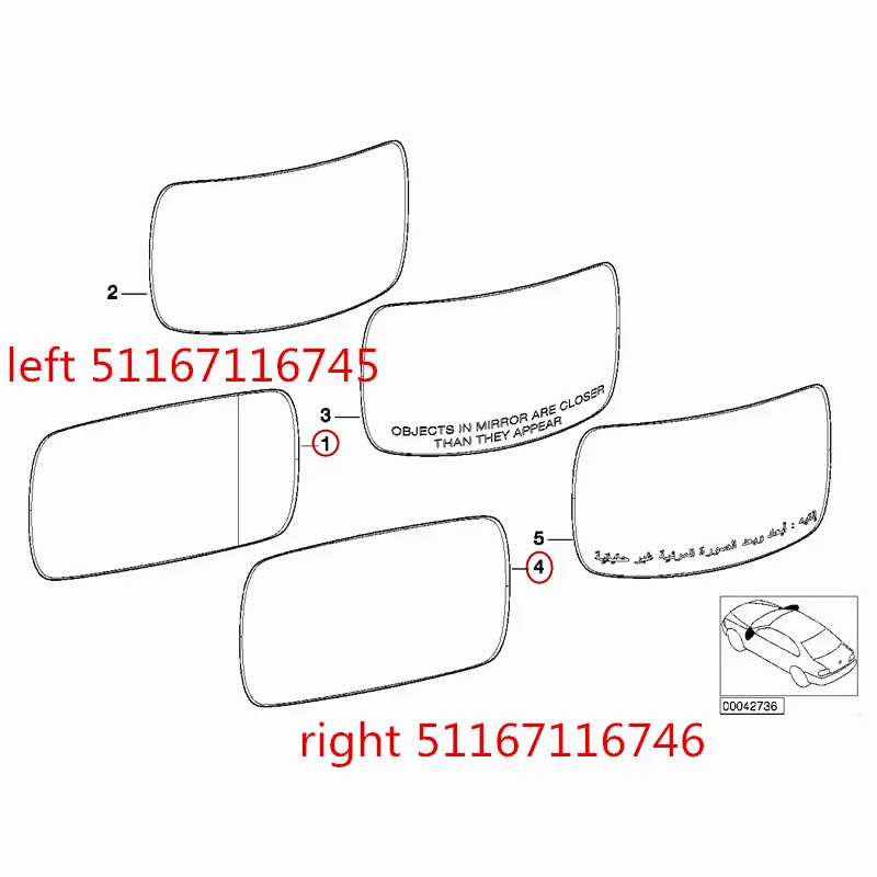 Зеркало для автомобильных стеклянных линз 6 серии 2004-2007 5 серии 520 523 535b mw2004-2006 Реверсивные линзы заднего вида светоотражающие линзы