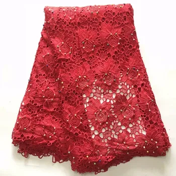 

2018 African Beads polyester nigerian guipure cord Swiss high quality water soluble lace Fabric for dresses 5 yards /lot RL520