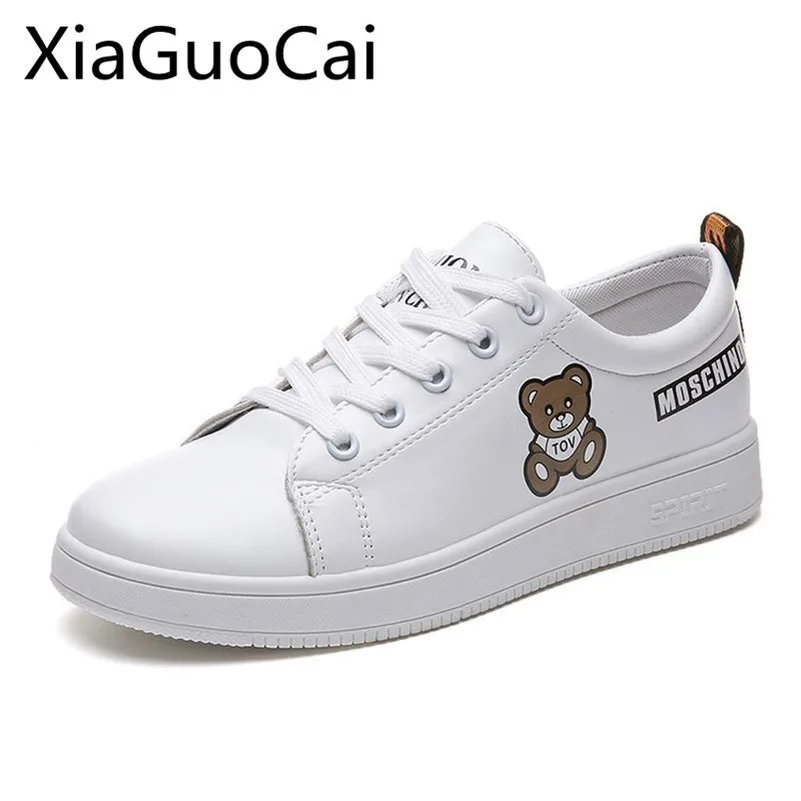 

Spring and Autumn Bear Solid Women Flat Sneakers Low Top Leather Casual Shoes White Female Vulcanize Shoes
