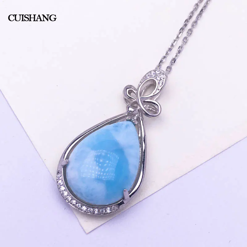 

CSJ New Design Blue Larimar Rings 925 Sterling Silver Fine Jewelry Party Wedding Bands for Women Femme Girl Gift