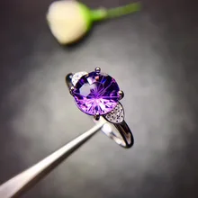 Uloveido натуральный аметист пасьянс кольцо, 925 пробы серебро, 8*8 мм Сертифицированный круглый фиолетовый драгоценный камень обручение ювелирные изделия FJ207
