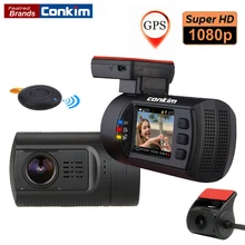 Conkim Dual Lens Car Dash Camera GPS DVR Front 1080P FHD+Rear Camera 1080P FHD Parking Guard Auto Registrar Mini 0906 Novatek