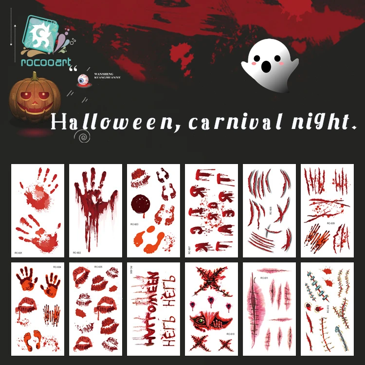 Новинка временные тату на Хэллоуин серия revelry night horror red blood fingermark поддельные