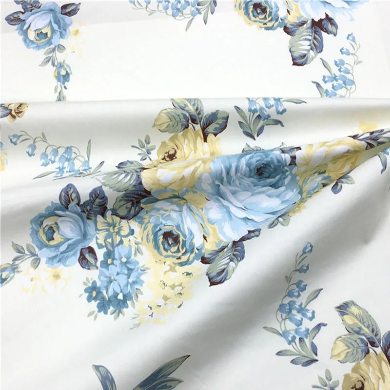 Graceful Blue Yellow Blooming Big Rose Flowers Cotton Fabric Big Floral Cotton Fabric For Diy Baby Cloth Quilt Bedding Decorati Fabric For Diy Cotton Fabric Floralflower Cotton Fabric Aliexpress