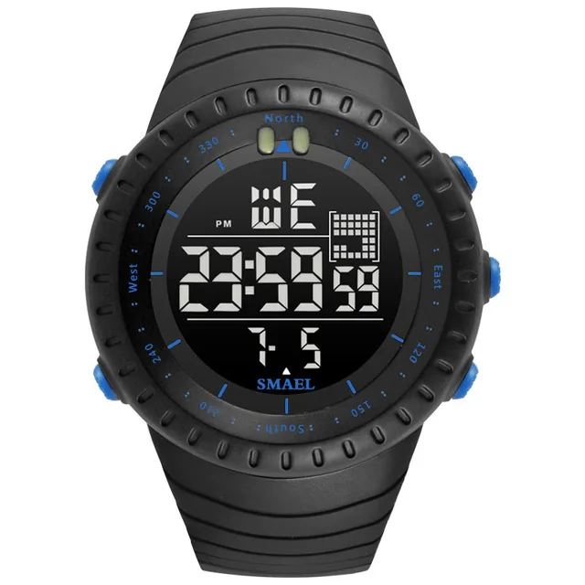 SMAEL мужские спортивные электронные часы с хронографом, новинка, мужские цифровые часы с большим циферблатом, 50 м, водонепроницаемые цифровые светодиодный наручные часы - Цвет: Black Blue