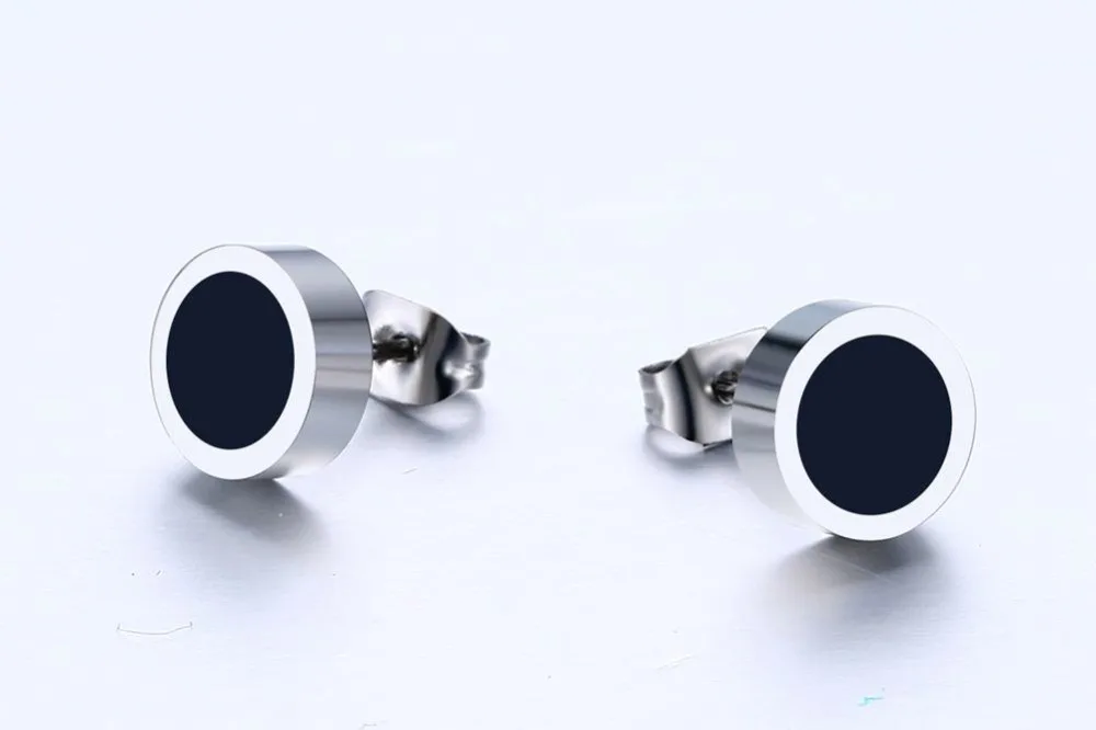 4 Pairs Mens Womens Stud Earrings Set Stainless Steel Round Piercing Pendientes Brincos Earring 8MM Fashion Jewelry Accessories BLACK 14