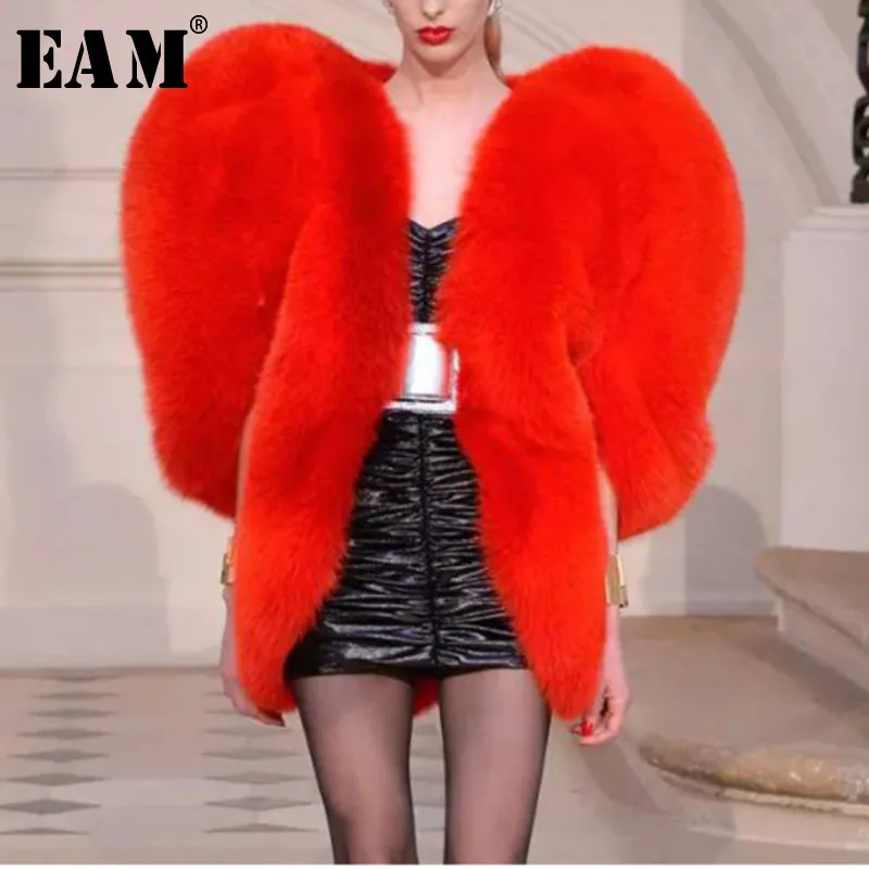  [EAM] 2020 New Spring Heart Pattern Personality O Collar Zipper Sleeveless Exaggeration Coat Women 