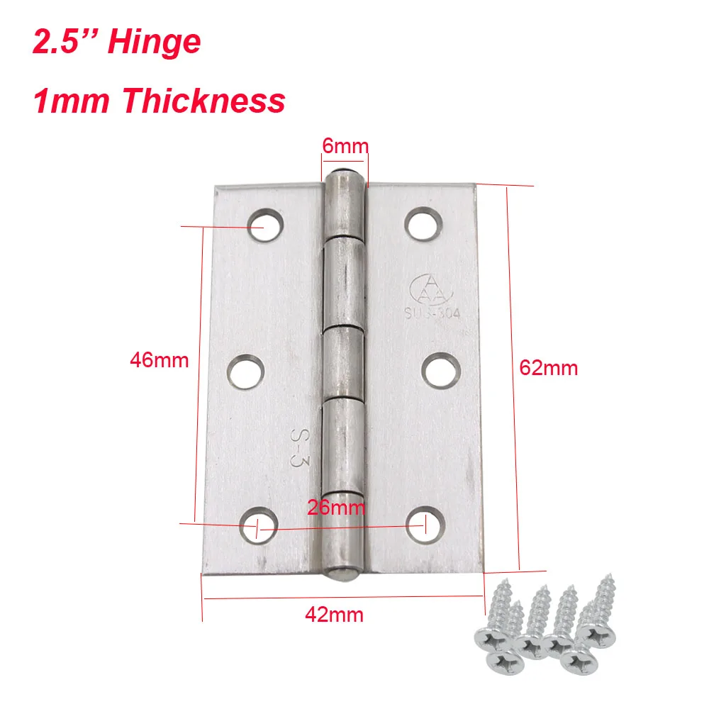 10pcs 2.5'' Door Butt Corner Hinge 304 Stainless Steel Furniture Hardware Hinges for Cabinet Kitchen Folding Hinges