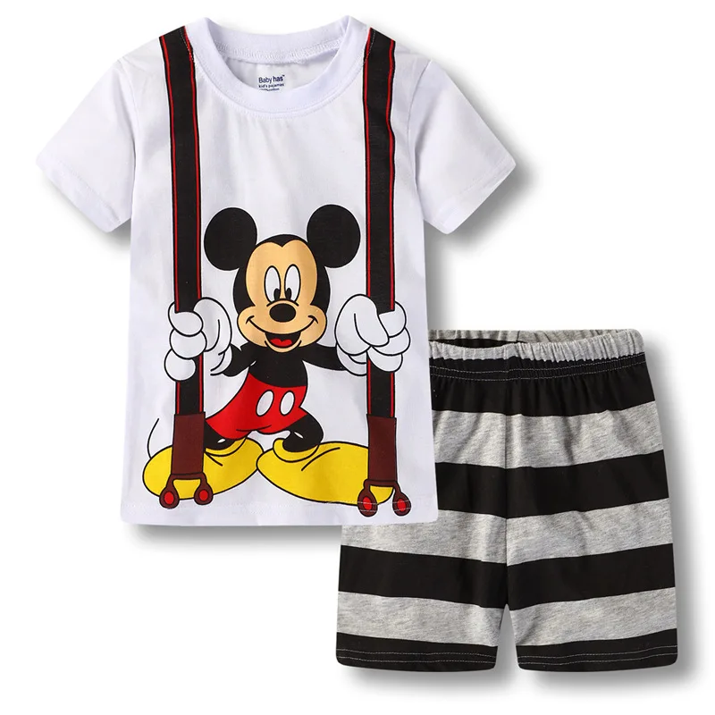 Летний комплект для малышей от disney, шорты для мальчиков хлопковая Футболка с Микки Маусом и человеком-пауком+ шорты футболка для мальчиков Детский комплект