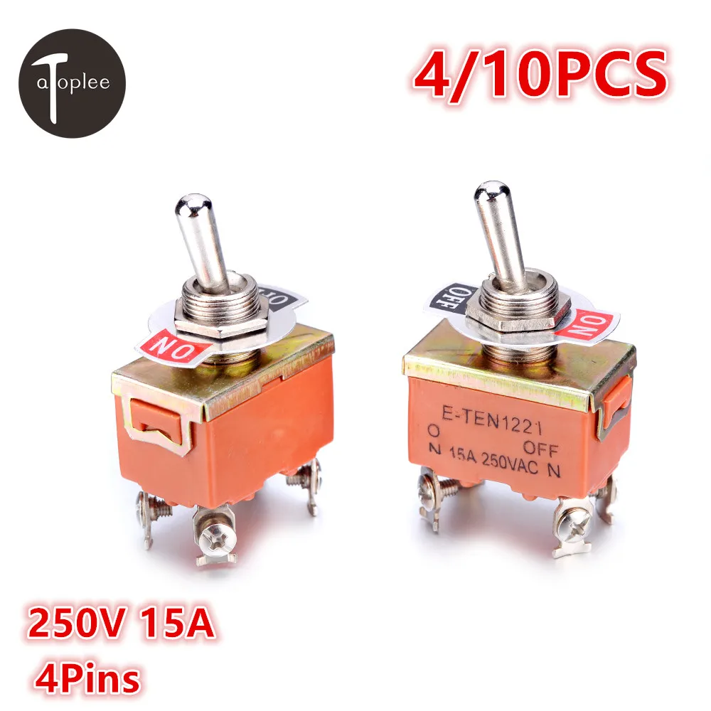 4/10PCS KN1221 250V 15A Toggle Switch SPST 4Pins Terminal ON OFF Toggle Switch Mini AC or DC Waterproof Touch Switch 2pcs yt2122 15a 250vac 6pin on on e ten1321 toggle switch rocker switch the power switch free shipping micro switch