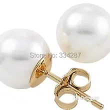 9-9.5 мм AAA белый жемчуг серьги гвоздики