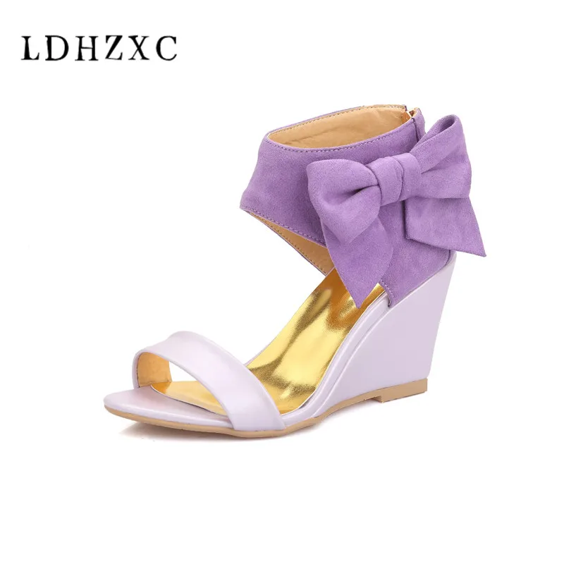 

LDHZXC Women Sandals Summer Wedges Women's Sandals Platform Lace Belt Bow Flip Flops open toe high-heeled Women shoes Female