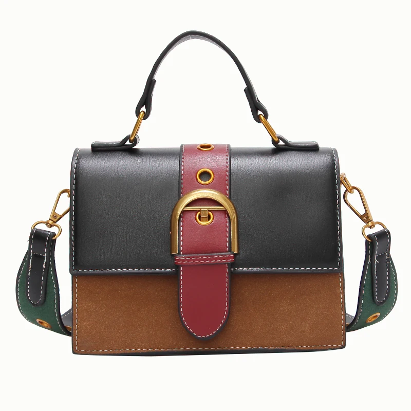 IMIDO Women Contrast color bag wide shoulder strap shoulder bag small