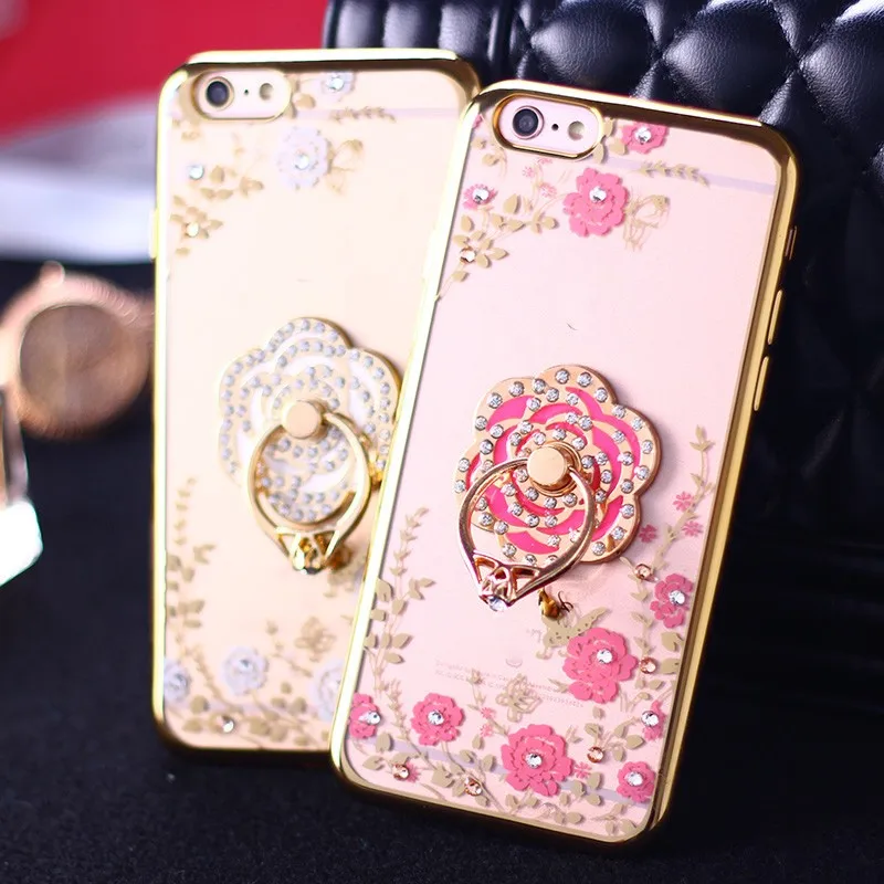 Роскошные гальванизируйте тпу телефон чехол для iPhone 6 S секретный сад цветы алмаз