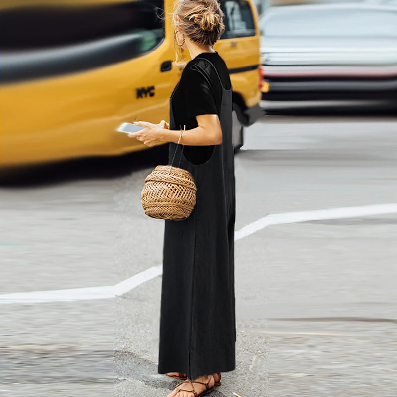 2019 New Women Solid Strap Romper Cotton Wide Leg Dungaree Bib Jumpsuits Overalls Pants Pockets Tank Loose Casual Soft 2019 New Women Solid Strap Romper Cotton Wide Leg Dungaree Bib Jumpsuits Overalls Pants Pockets Tank Loose Casual Soft