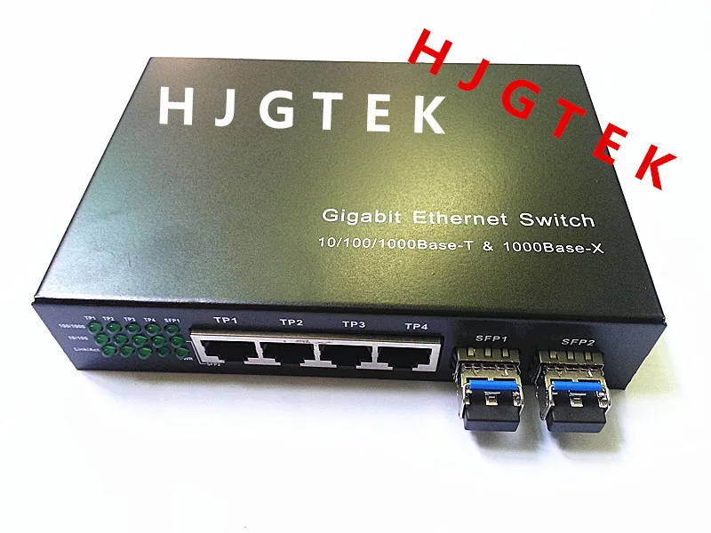

Free shipping 4 port RJ45 + 2 port sfp fiber switch network switch with 2 pieces Gigabit singlemode duplex module