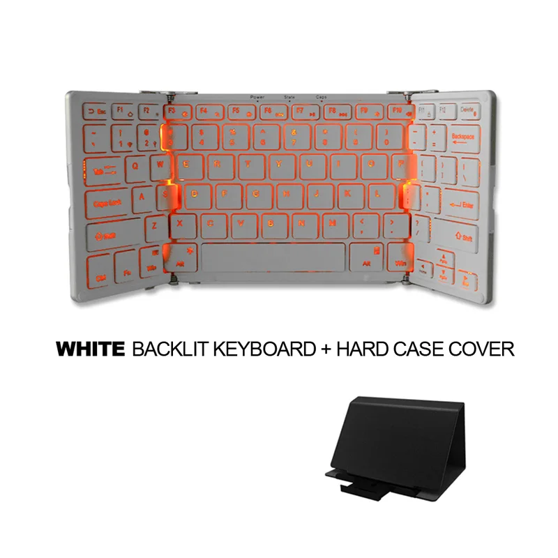 B.o.w Беспроводной складная клавиатура с 3-Цвет Подсветка, полный размер Tri-Складная bluetooth-клавиатура для Планшеты, смартфонов, ПК - Цвет: White With Backlit