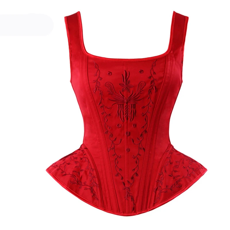 Blue Black Victorian Gothic Retro Overbust Corset Top Vest Sexy Embroidery Shoulder Strap Corsets And Bustiers Korsett For Women