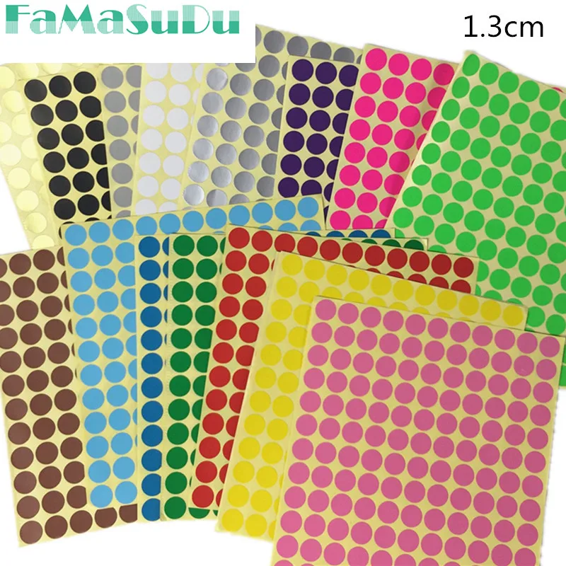 10sheets Multicolor color Diameter 13mm Coloured Dot Stickers Round