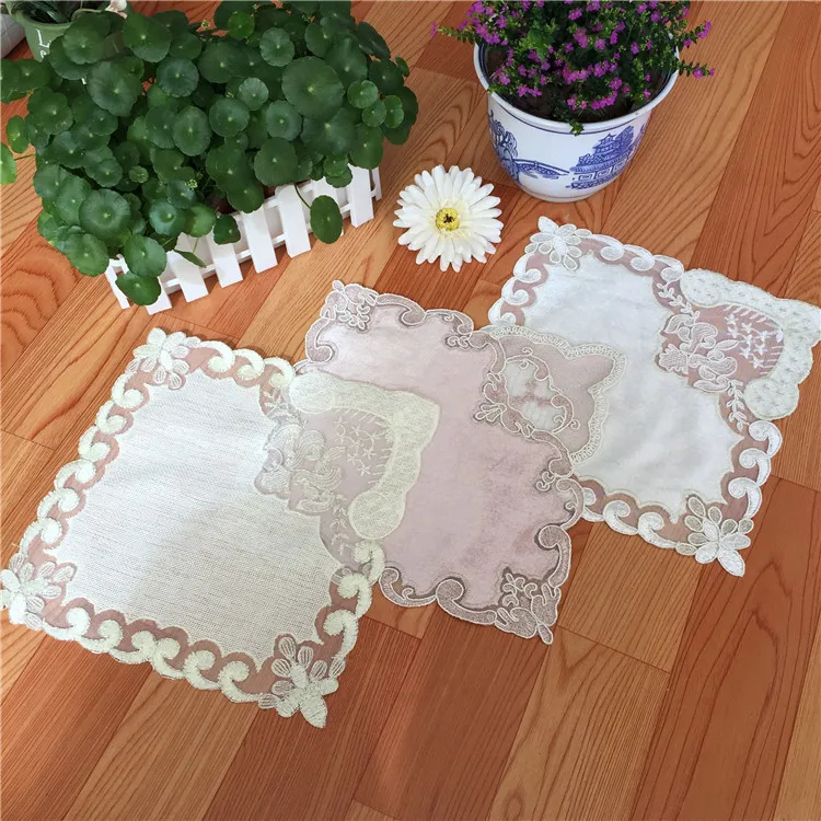 

Korean Luxury Gold Velvet 3D Lace Linen Stitching Placemats Embroidery Table Dining Mat Wedding Napkins Cloth Mug Glass Coasters