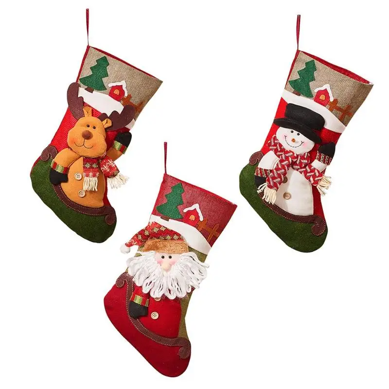 

35cm Christmas Stocking Sock Gifts Candy Bag Xmas Tree Hanging Ornaments Christmas Decoration for Home Natal Navided