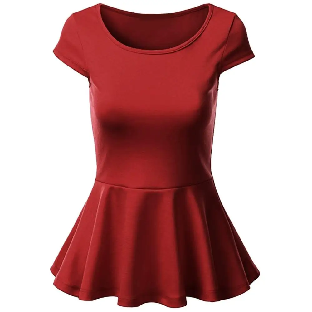 Escalier летние женские футболки Удобные женские футболки с коротким рукавом топы нейлоновые с круглым вырезом 5 цветов S-XXL Футболка с оборками - Цвет: Красный