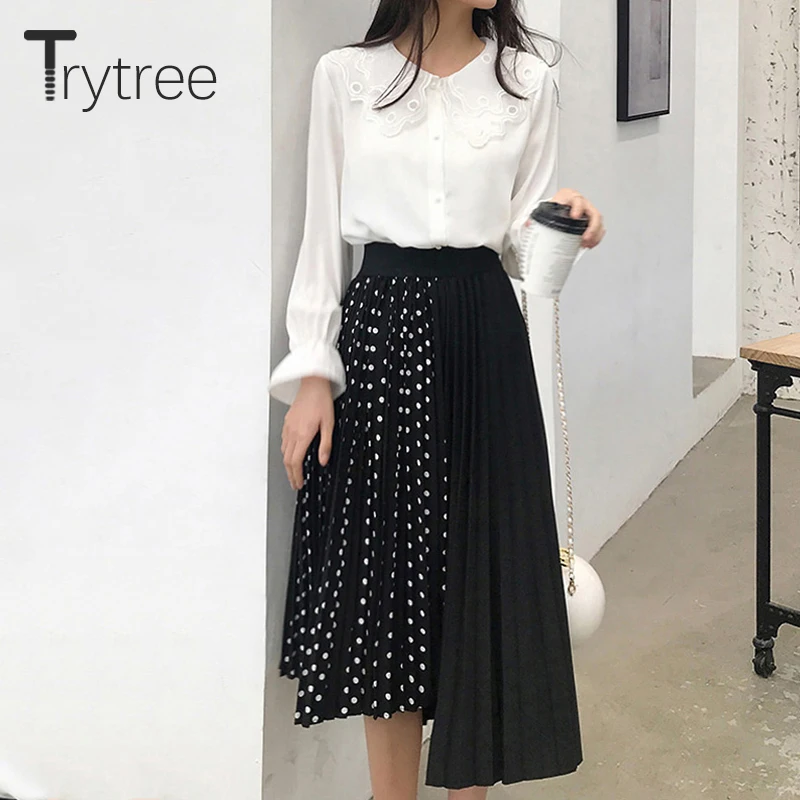 Летняя Осенняя Женская юбка в горошек Trytree повседневная из полиэстера и шифона