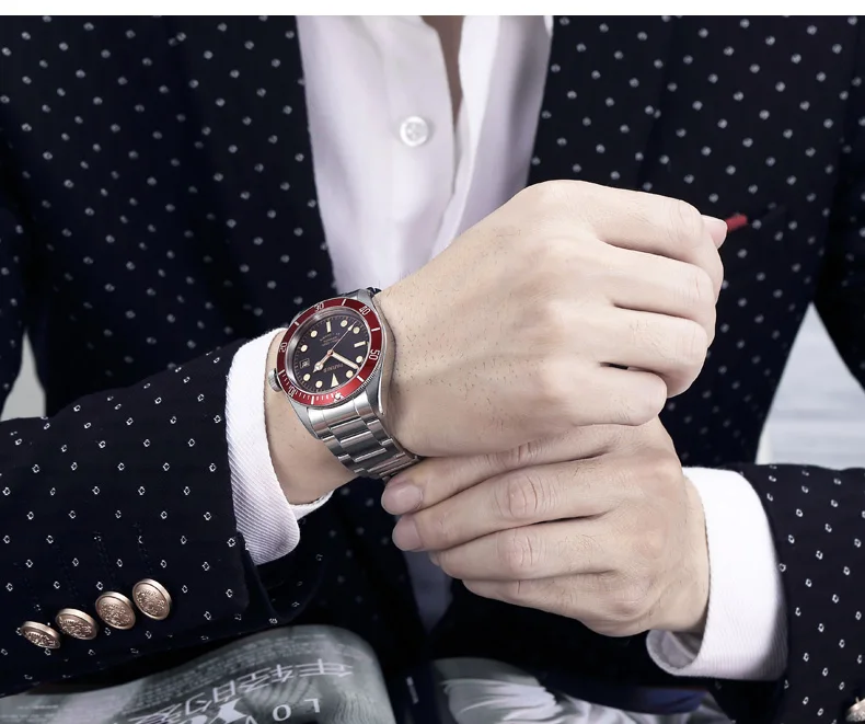 Роскошные 41mmPARNIS черный циферблат вращающийся ободок светящиеся знаки сапфир Miyota Дата нержавеющая чехол автоматический механизм мужские часы